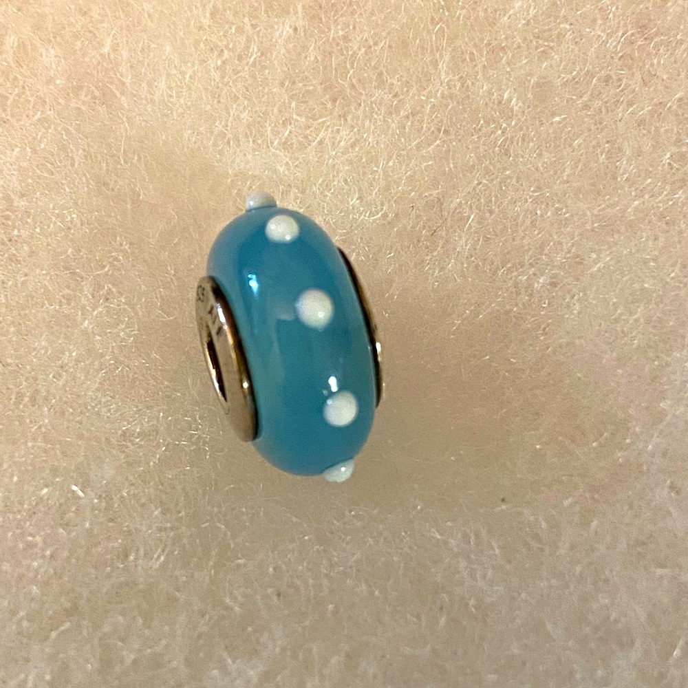 Pandora Ss light blue and white Seeing spots Murano glass charm, 790629